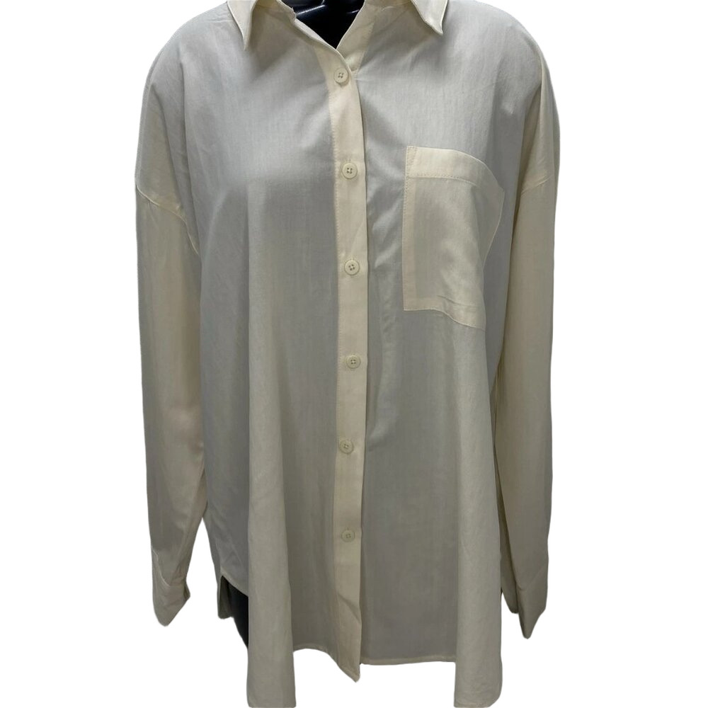 Bae Women's Love Affair Oversized Button-Up Shirt – Size S – Vanilla Beige